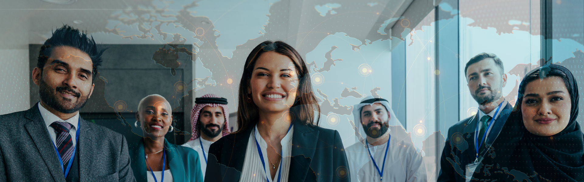 Professionals collaborating on international business and AI-related legal issues